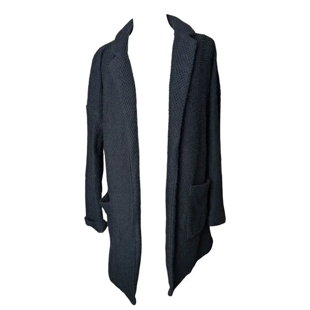 Marine Layer Birdseye Cardigan Sweater Black Open Front Pockets Size XS